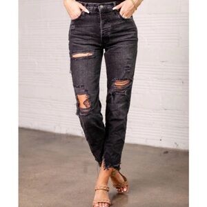 Free People We The Free Obsidian Distressed Tapered Baggy Boyfriend Jeans